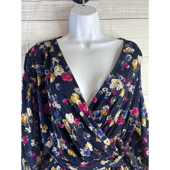 Lauren Ralph Lauren Black Label Peplum Frill Blouse Sz L Blue Floral - Picture 4 of 10